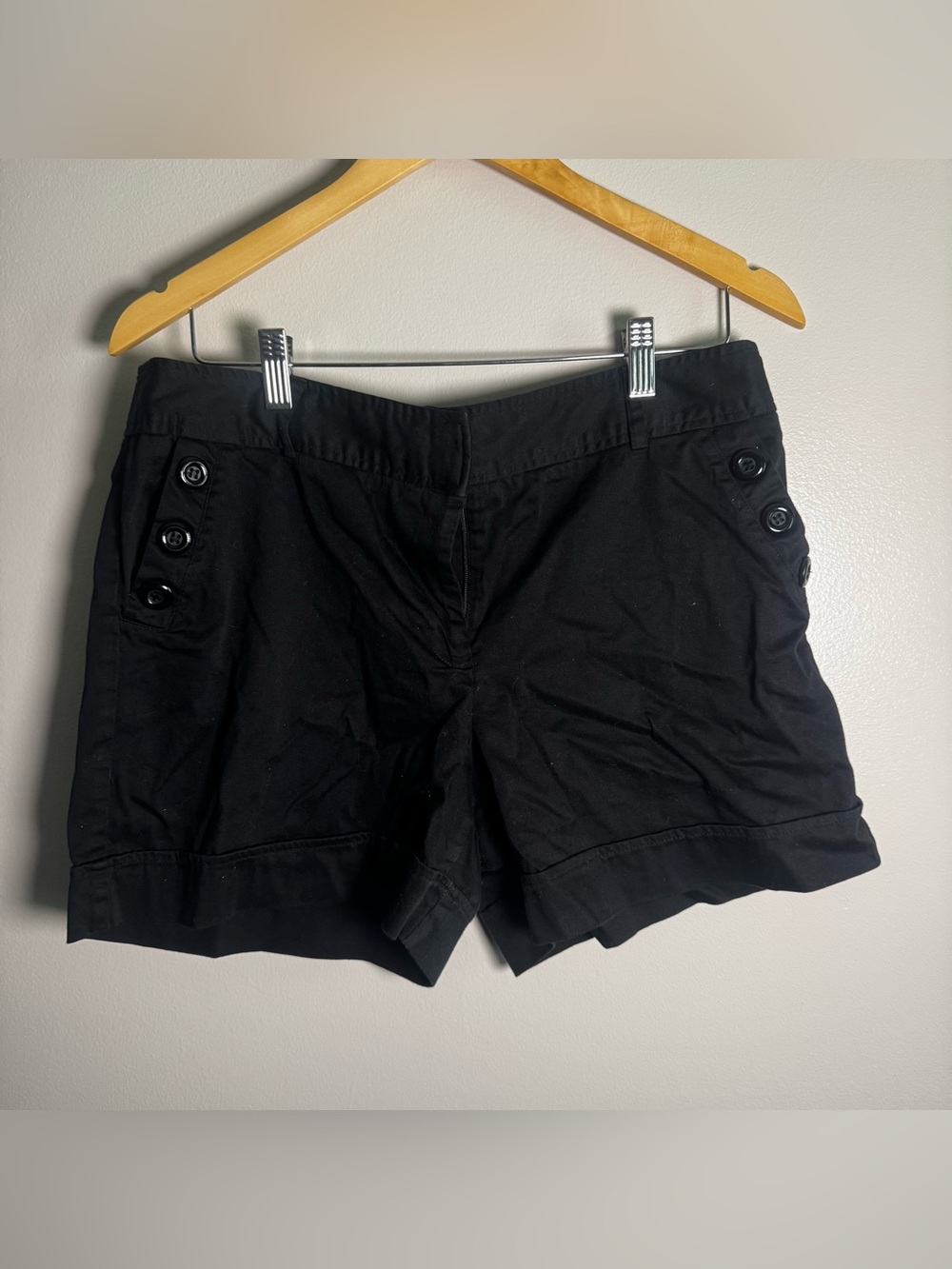 Ingredients Black Cotton Stretch Cuffed Shorts Women's Size 12 Button Pocket